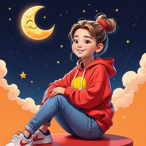 Joyful Girl on Crescent Moon Adventure
