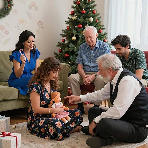 Family Christmas Cheer in Cozy Living Room