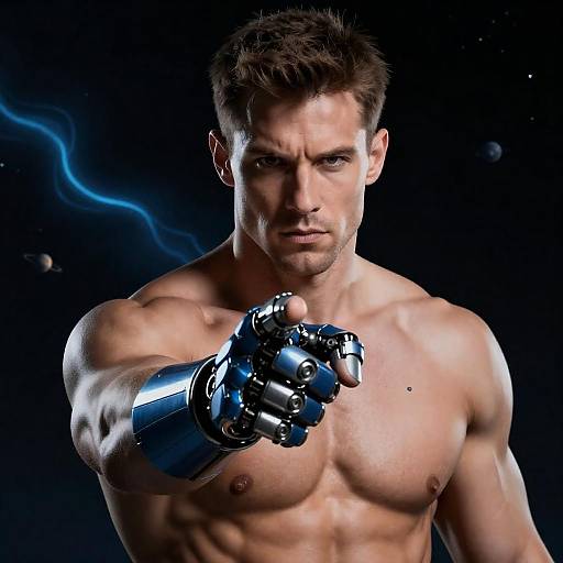 Futuristic Hero in Cosmic Darkness