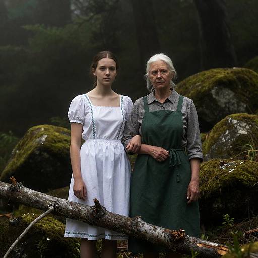 Serene Encounter in a Misty Forest