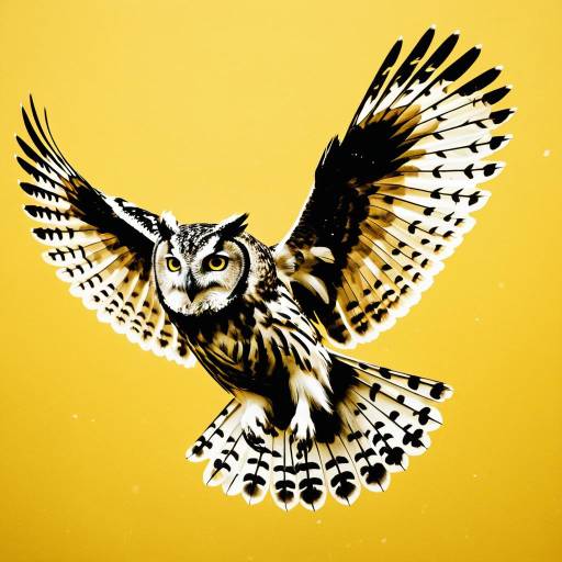 Majestic Owl in Flight with Yellow Background Majestic Owl in Flight with Yellow Background