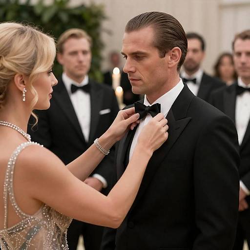 Elegant Evening: Tuxedo Adjustment Scene