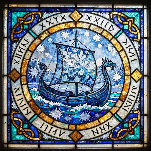 Nordic Stained Glass Viking Longship