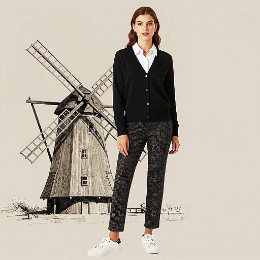 Preppy Woman Stargazing by Windmill