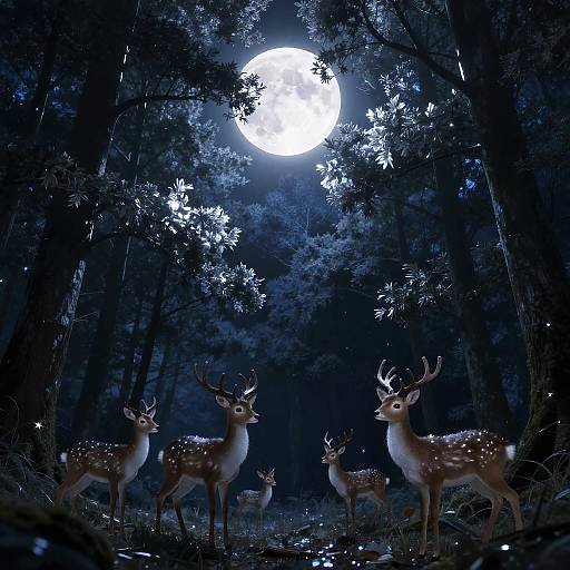 Dreamy Moonlit Forest with Deer