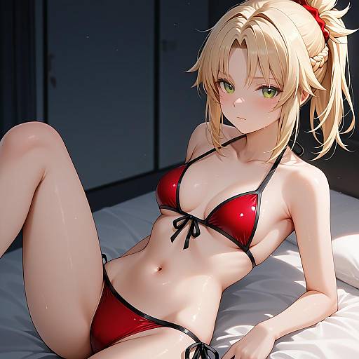 Illustration of Mordred (swimsuit rider) (first ascension) (fate), fate (series) in the style of Reel (riru)