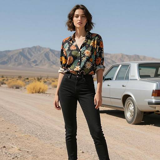 Woman on a Dusty Road in Desert