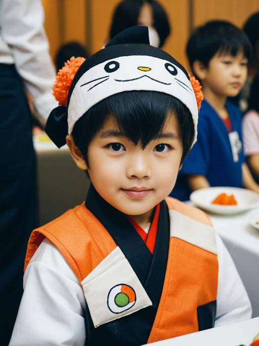Candid Portrait of Boy in Sushi Costume