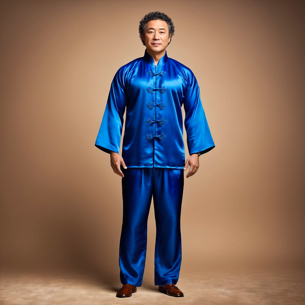 Proud Middle-Aged Man in Blue Tang Suit