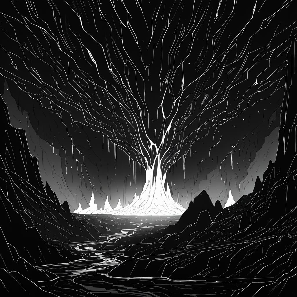 Mysterious Magma Caverns in Monochrome