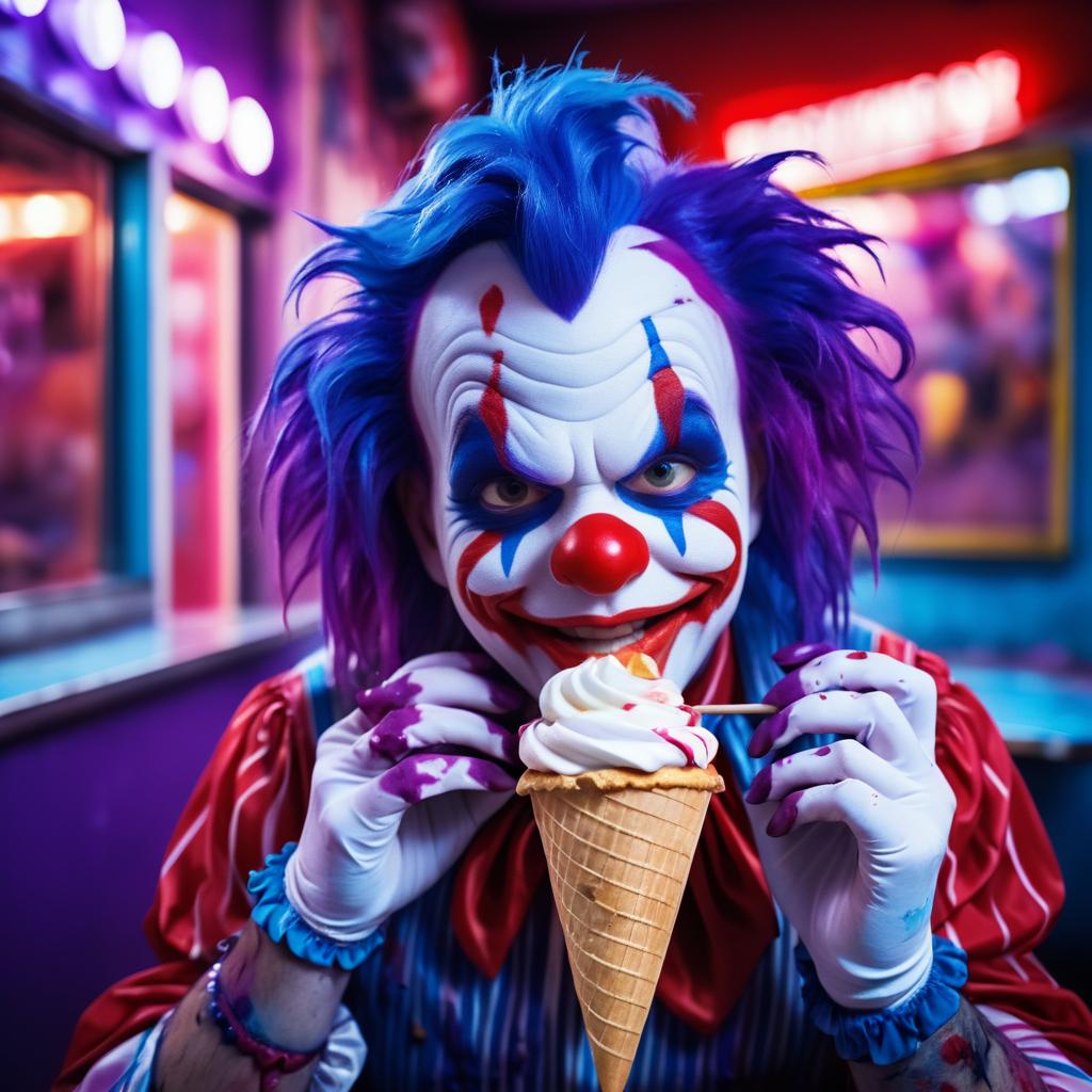 Cinematic Scary Clown in Ice Cream Parlor