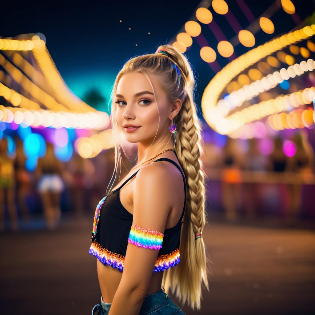 Vibrant Night Carnival Portrait of a Girl