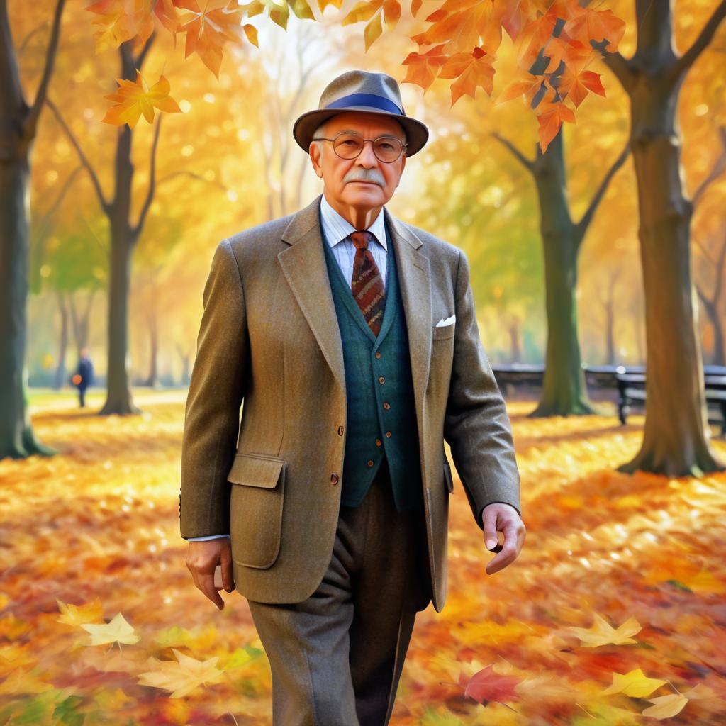 Elderly Man in Autumn: Impressionist Elegance