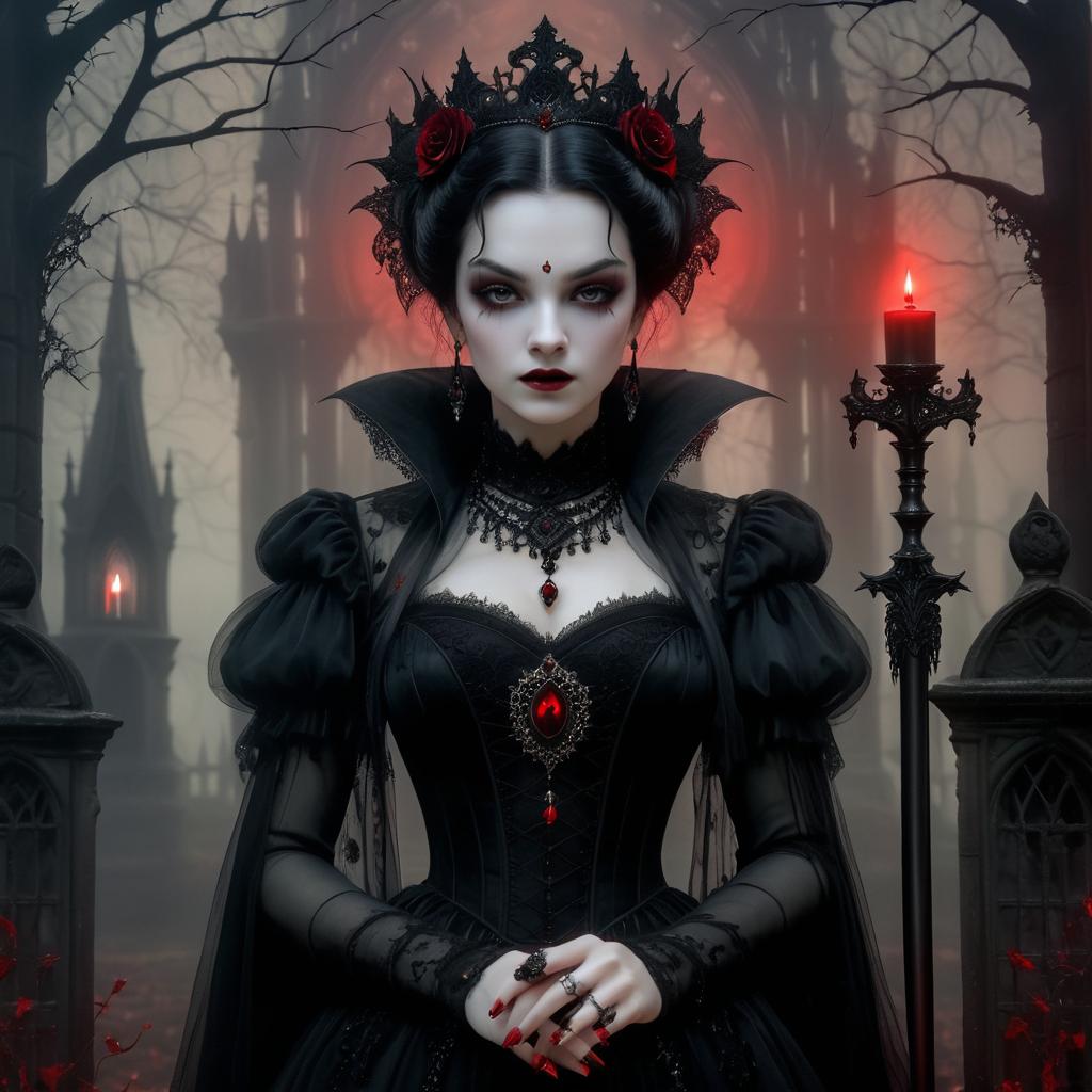 Eerie Gothic Vampire Queen in Graveyard