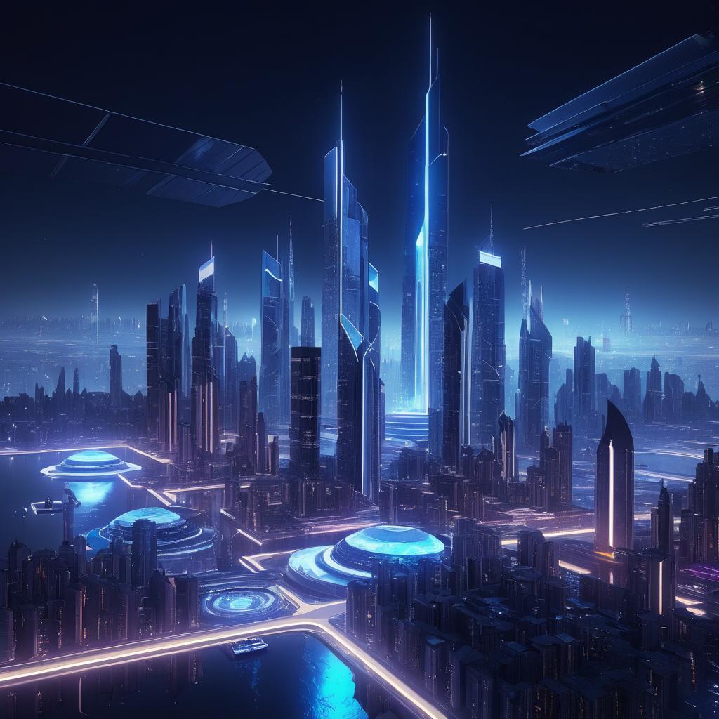 Futuristic City Skyline at Night Render