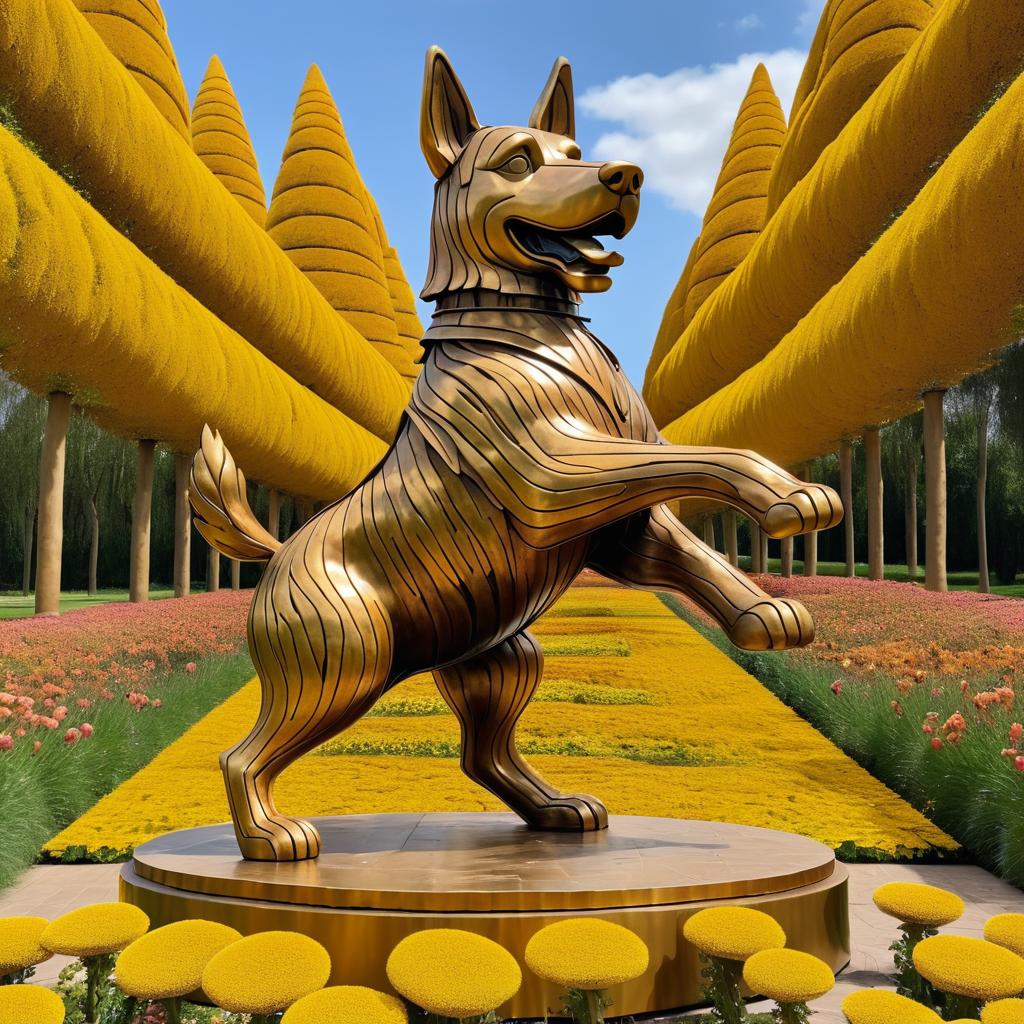 Dancing Giant Dog Statue with Flowers