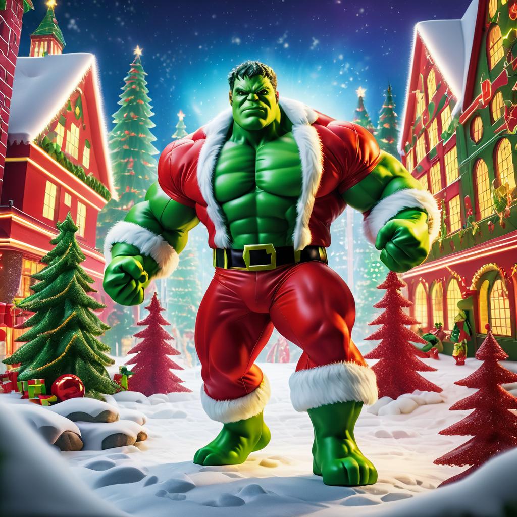 Festive Hulk: Santa in a Snowy Forest