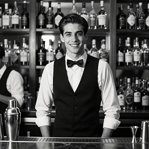 Vintage Black-and-White Bartender Portrait