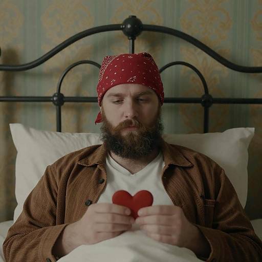 Bearded Man in Bed with Heart