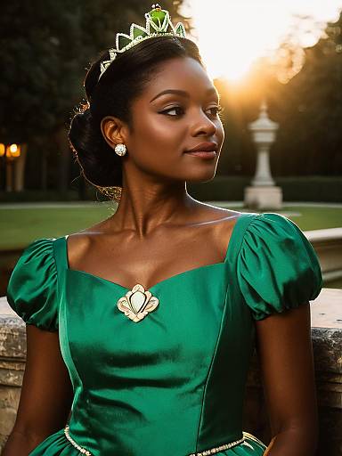 Woman in Green Princess Dress with Frog Tiara