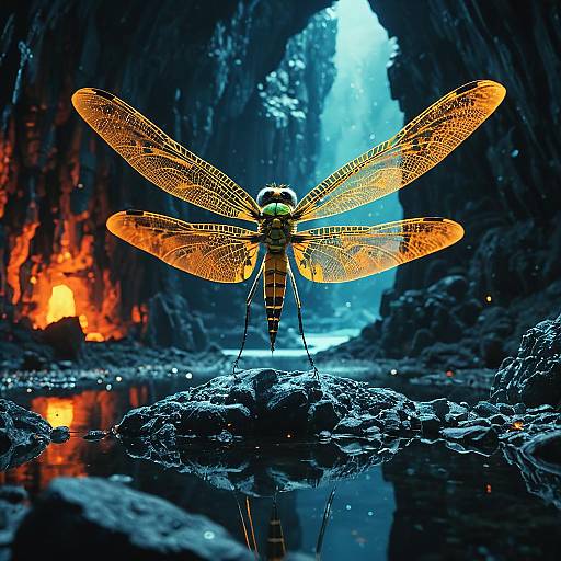Crystal-Scaled Dragonfly-Owl Hybrid in Volcanic Cavern