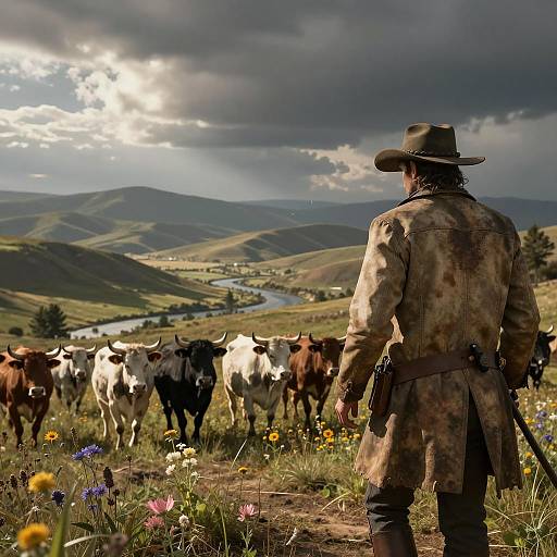 Cinematic Cowboy Cattle Drive Scene