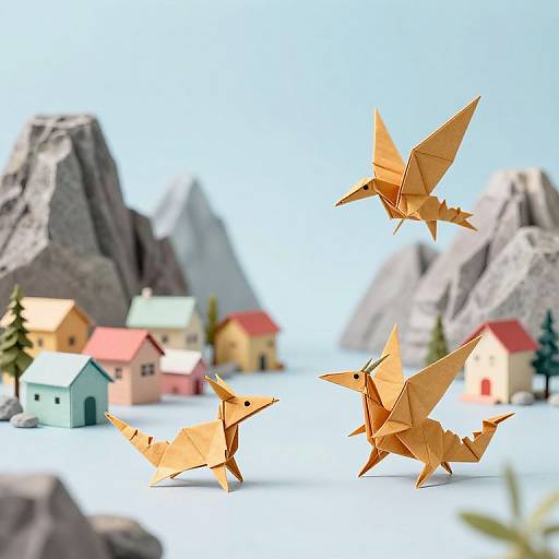 Origami Dragon Attacks Pastel Village