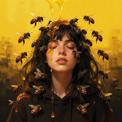 Surreal Woman with Bees and Honey