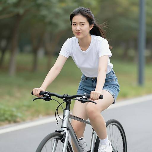 Attractive Young Woman Riding Bicycle