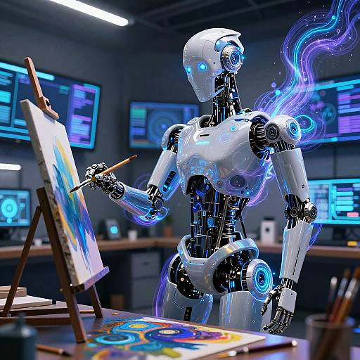 AI Robotic Painter Crafting Abstract Art