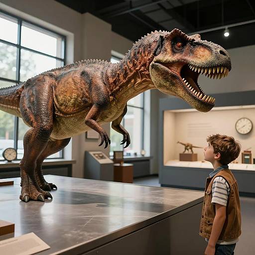 Surprised Boy at Dinosaur Exhibit