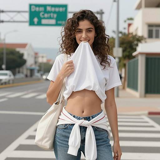 Urban Style: Curly Hair and Crosswalk