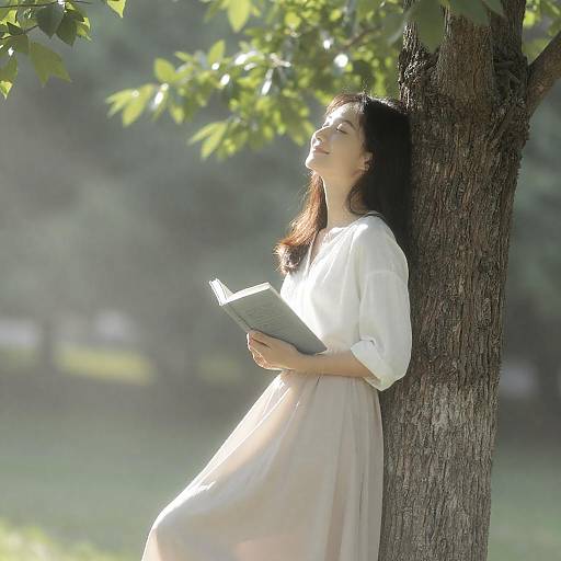 Peaceful Woman Reading by a Tree
