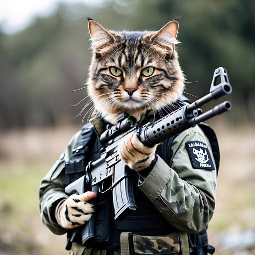 Cat Soldier Holding Assault Rifle