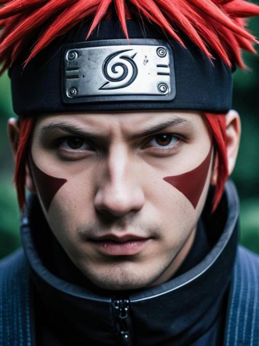 Man in Naruto Akatsuki Costume Close-Up