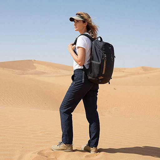 Woman Standing in Desert with Backpack