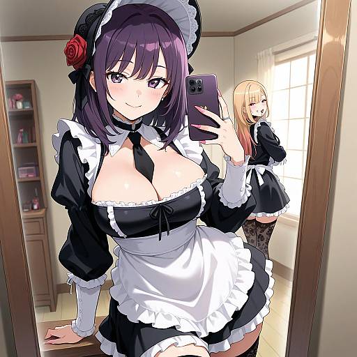 Gothic Maid Mirror Selfie With Rose