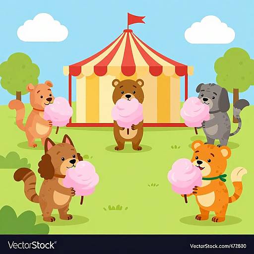 Animals Enjoying Cotton Candy at Amusement Park