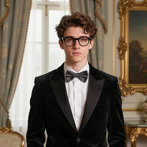 Young man in velvet tuxedo with bow tie
