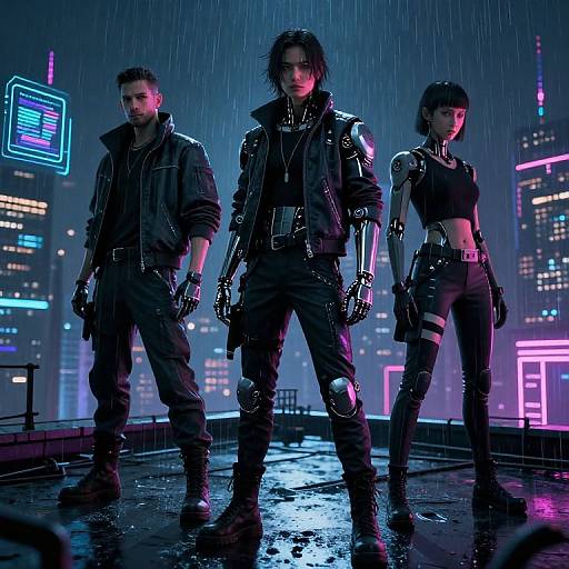 Cyberpunk Characters on Neon Rooftop
