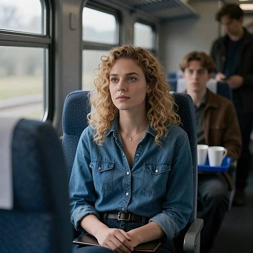 Candid Train Scene with Focused Woman