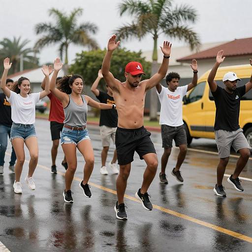 Energetic Group Dancing Outdoors