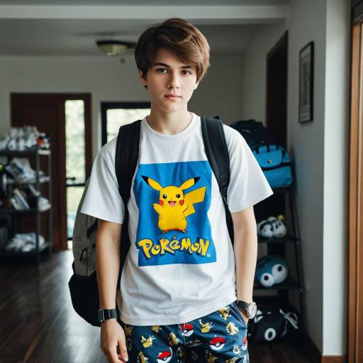 Teen Boy Wearing Pokemon Pikachu T-Shirt Indoors