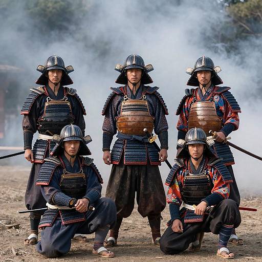 Five Intense Samurai Warriors in Armor