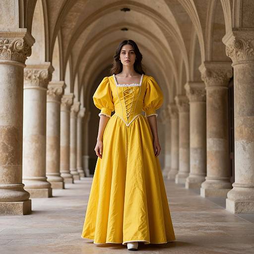 Medieval Woman in Vibrant Yellow Dress