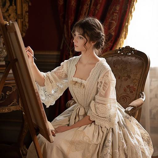 Victorian Woman Painting in Sunlit Room