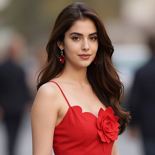 Realistic Red Dress Woman Portrait
