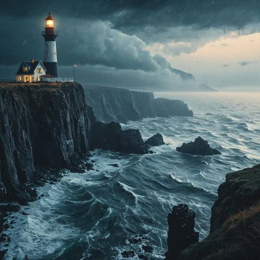 Stormy Sea Cliffs with Lighthouse Beacon