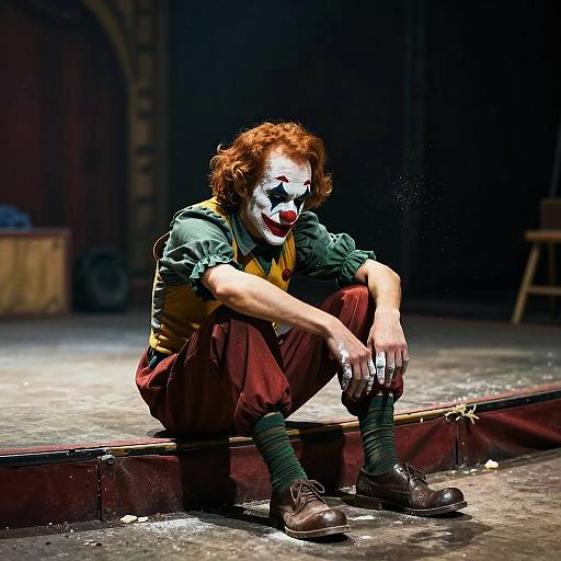 Melancholic Cocaine Clown on Stage