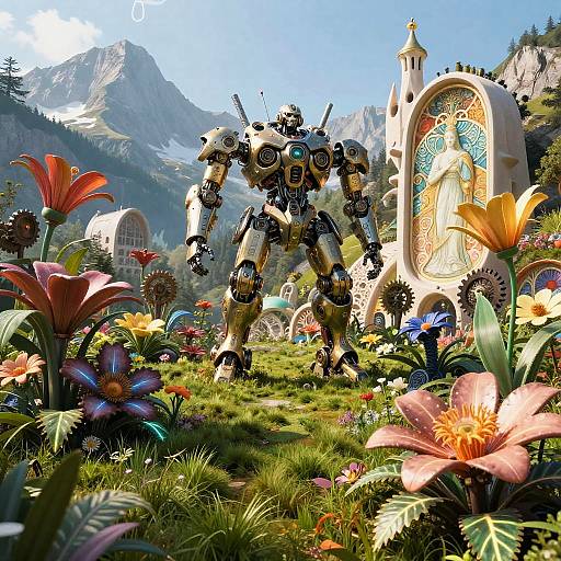Futuristic Mech-Infused Alpine Garden